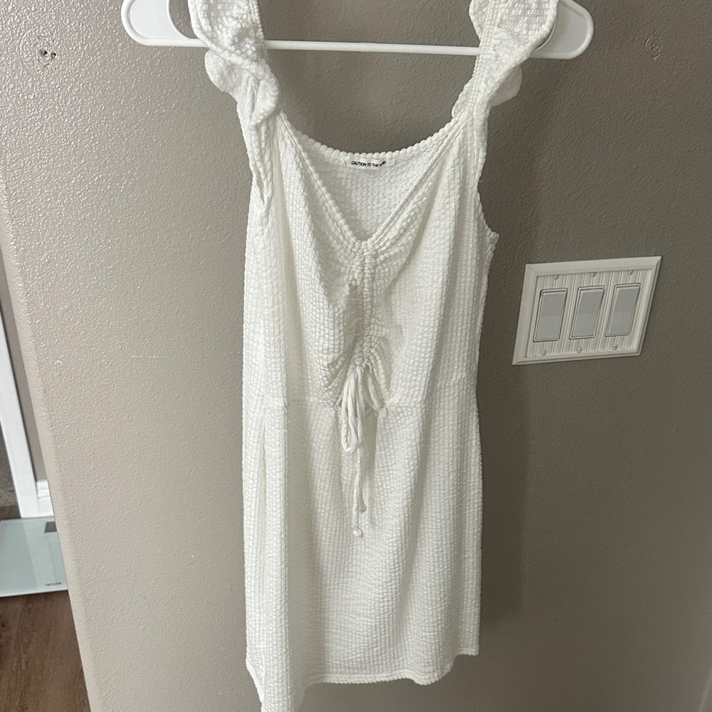 Caution To The Wind Ivory Waffle Knit dress